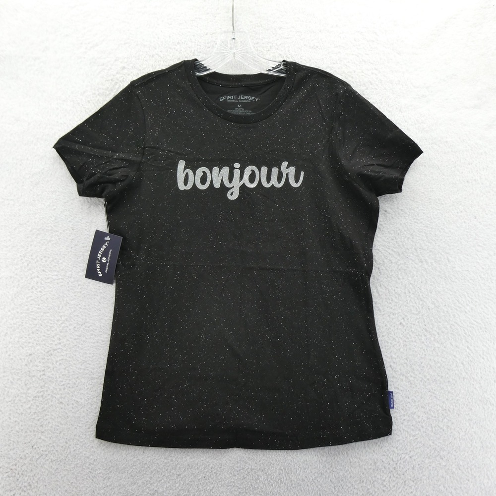 Spirit Jersey Shirt Womens Medium Bonjour Black Glitter Speckled Cotton Vintage